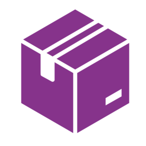 Purple icon of a closed cardboard box with tape.